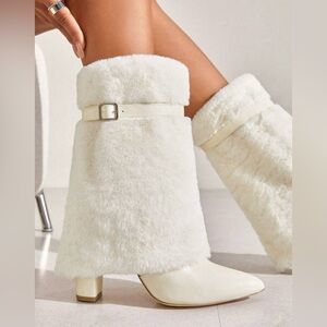Beige furry boots